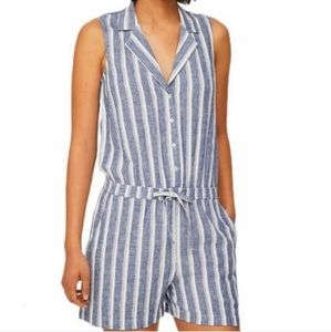 LOFT Ann Taylor Striped Linen Blend Romper Women's 8P Petite